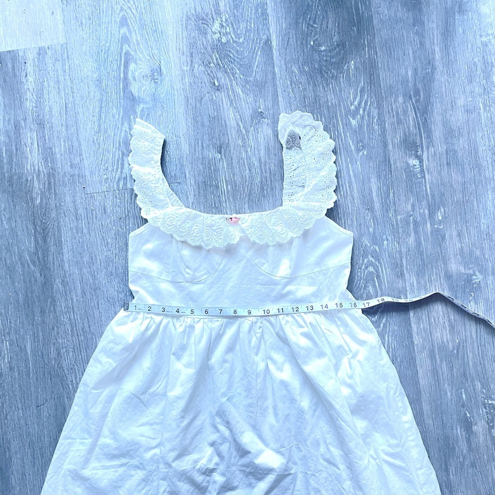 Cider White Eyelet Lace Ruffle Strap babydoll Midi Dress Cottagecore Large - Picture 9 of 10